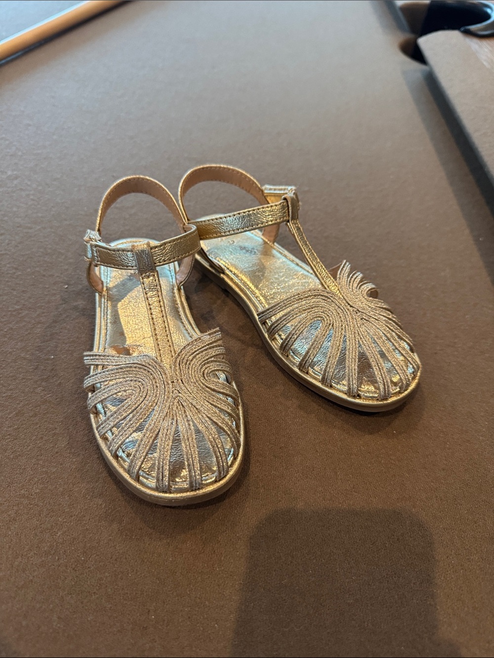Zara Girls Metallic Gold T-Strap Sandals